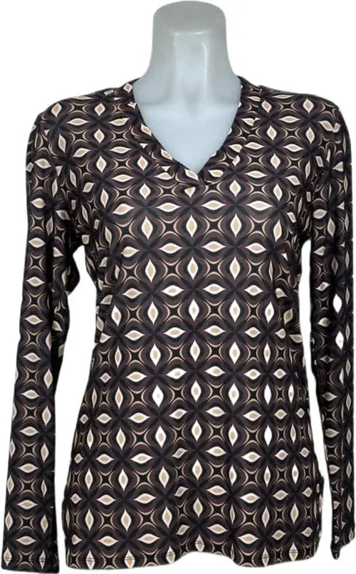Angelle Milan – Travelkleding voor dames – Cappuchino Patroon blouse – Ademend – Kreukvrij – Duurzame Jurk - Mapsy B.V