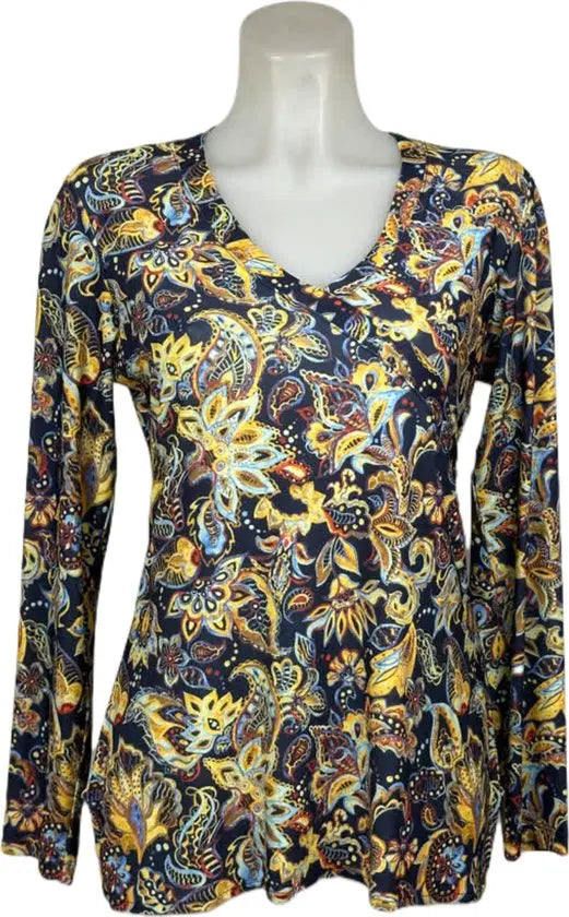 Angelle Milan – travelstof blouse – Multigeel/blauwe Blouse – Ademend – Kreukvrij - Mapsy B.V