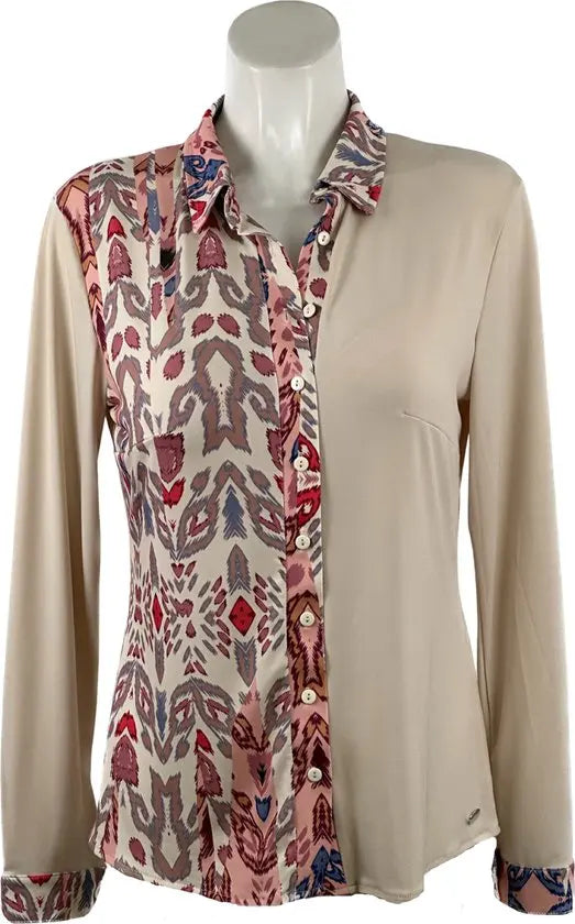 Angelle Milan - travelstof blouse in 50/50 Rood/Beige voor Dames - Travelstof - Comfort - Strijkvrij - Duurzaam - In 5 maten! - Mapsy B.V