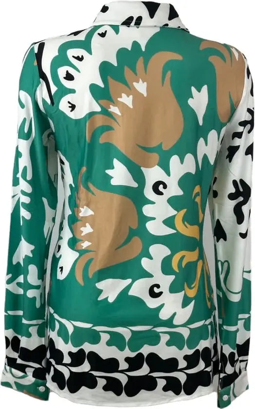 Angelle Milan - Groen Z/W travelstof Blouse voor Dames - Travelstof - Ademend - Kreukherstellend - Duurzaam - in 5 maten! - Mapsy B.V