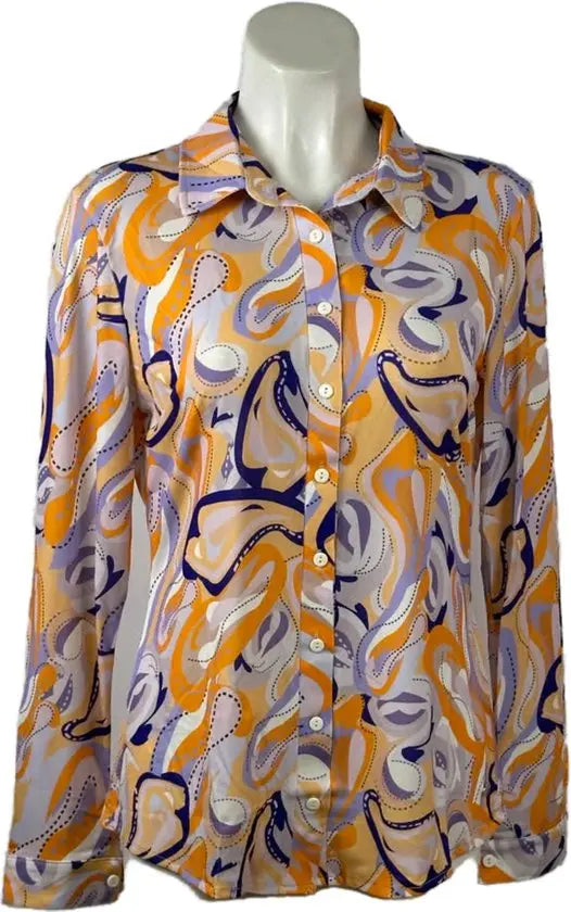 Angelle Milan - Lila/Oranje Blouse voor Dames - Travelstof - Ademend - Kreukherstellend - Duurzaam - in 5 maten!