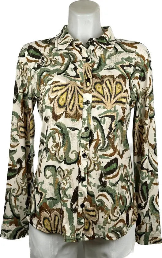 Angelle Milan - Camouflage Groene Blouse voor Dames - Travelstof - Strijkvrij - Stretch - Duurzaam - Maat XXL - in 4 maten!