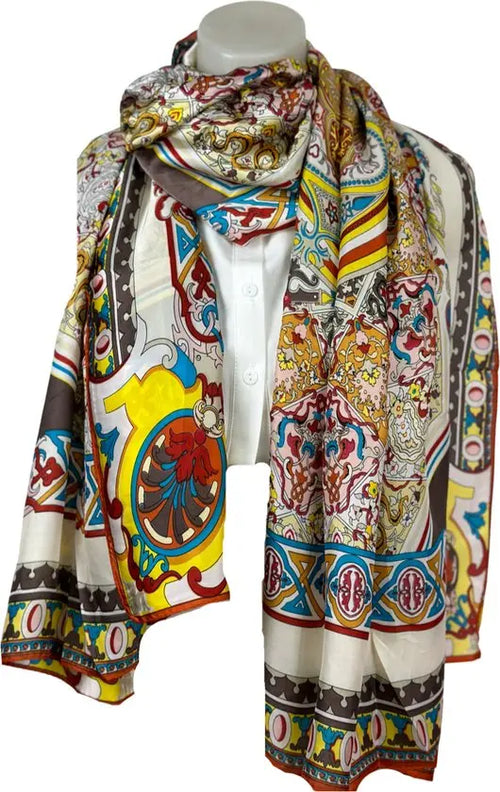 EcoChique multikleur zijden sjaal - Beige - Zijdezacht - Trendy op TikTok - In 5 kleuren! - Mapsy B.V