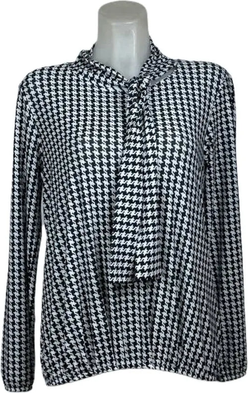 Angelle Milan – travelstof blouse – Zwart/Witte blouse met Koord – Ademend – Kreukvrij – Duurzame Blouse - Mapsy B.V