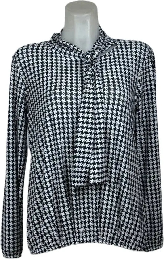 Angelle Milan – travelstof blouse – Zwart/Witte blouse met Koord – Ademend – Kreukvrij – Duurzame Blouse - Mapsy B.V