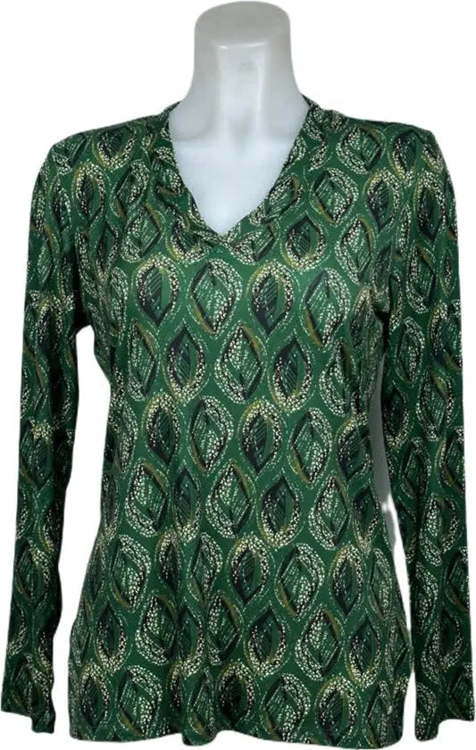 Angelle Milan – travelstof blouse – Groene glamour blouse – Ademend – Kreukvrij – Duurzame Blouse - Mapsy B.V
