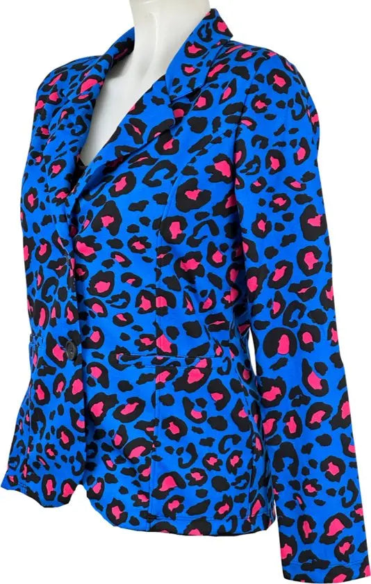 Angelle Milan - Blauw-fuchsia print blazer voor Dames - Travelstof - Comfort - Strijkvrij - Duurzaam - Maat L - In 5 maten!