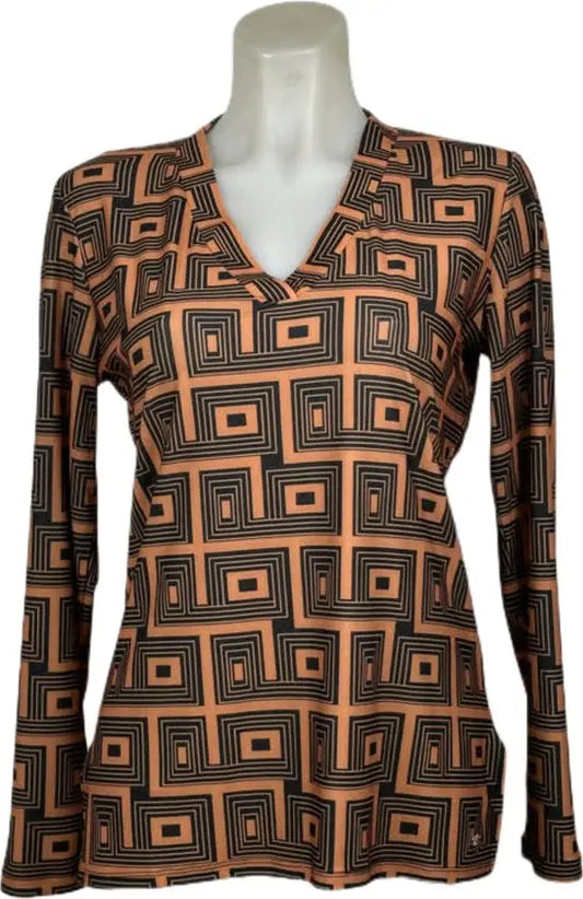 Angelle Milan – travelstof blouse – Bruin/Zwarte Patroon blouse – Ademend – Kreukvrij – Duurzame Blouse - Mapsy B.V