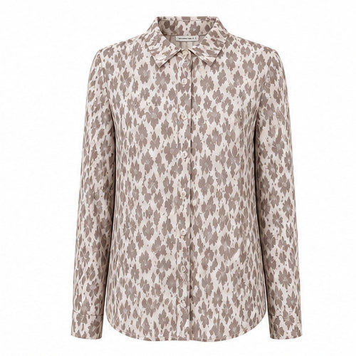Angelle Milan Travelstof Blouse - Crème Taupe Kleine Bloemenprint