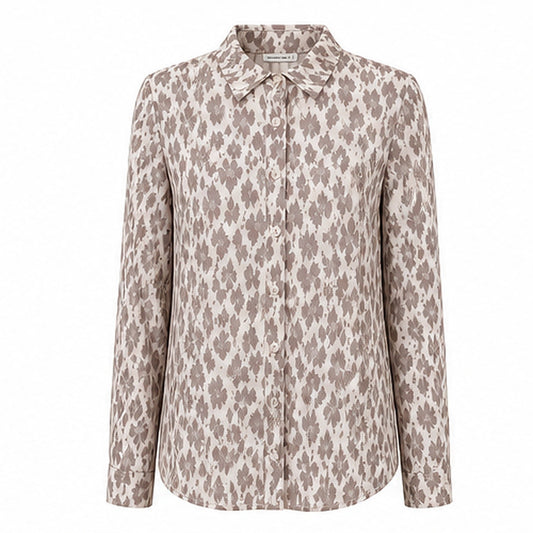 Angelle Milan Travelstof Blouse - Crème Taupe Kleine Bloemenprint