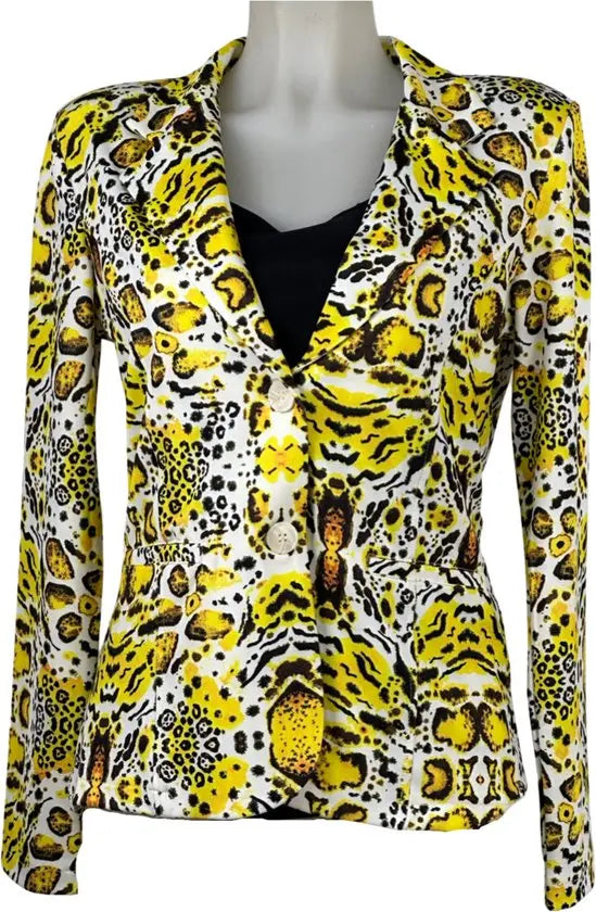 Angelle Milan - Gele tijgerprint blazer voor Dames - Travelstof - Comfort - Strijkvrij - Duurzaam - Maat XXL - In 5 maten!