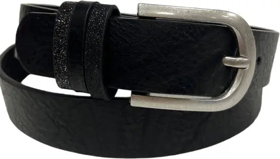 Exclusieve Leren Riem – Zwart met Glitter Detail en Zilveren Gesp – 100 cm – 1 Stuk