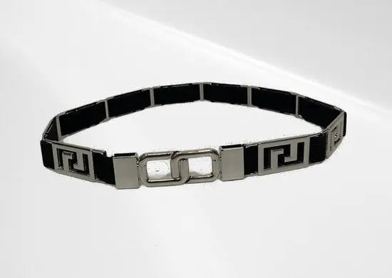 Casual riem - Metaal en Elastaan - 72 cm - Rechthoekig metaal zilver - Zwart - In verschillende kleuren - Mapsy B.V