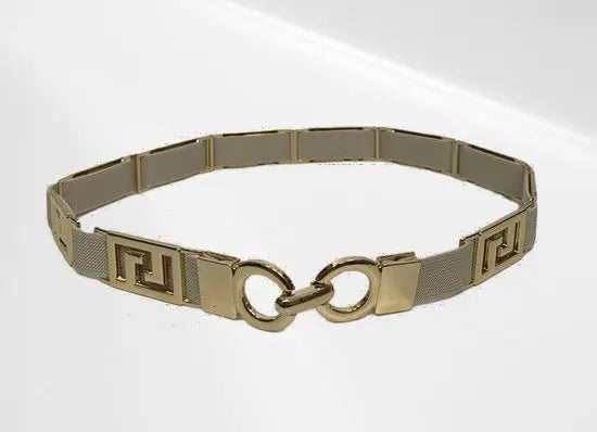 Casual riem - Metaal en Elastaan - 72 cm - Rechthoekig metaal goud - Beige - In verschillende kleuren - Mapsy B.V