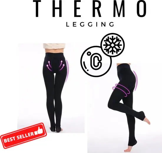 Thermo legging dames - gevoerde legging - fleece legging - zwart - thermo legging dames - naadloos legging dames - dikke dameslegging voor buiten of binnen, met fleece afwerking - shapewear dames - lichtgewicht vormgeving