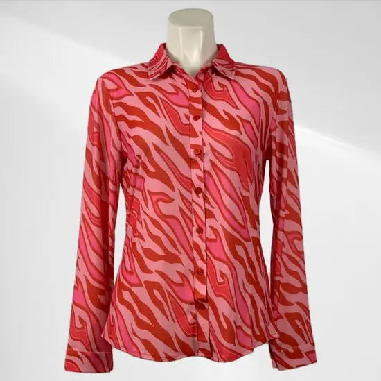 Angelle Milan - Roze/Rode Blouse voor Dames - Travelstof - Comfort - Strijkvrij - Duurzaam - In 5 maten!