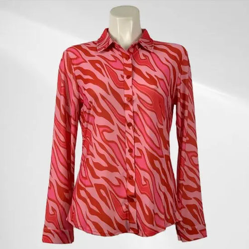 Angelle Milan - Roze/Rode travelstof Blouse voor Dames - Travelstof - Comfort - Strijkvrij - Duurzaam - In 5 maten! - Mapsy B.V