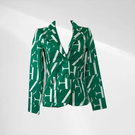 Angelle Milan - Casual blazer - Groen met witte letters - Travelstof - Maat XXL- In 5 maten verkrijgbaar