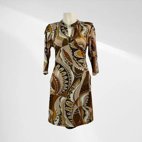Angelle Milan - travelstof jurk Dames - Bruin/Beige - Strijkvrij - Flexibel - Comfortabel - In 5 maten! - Mapsy B.V