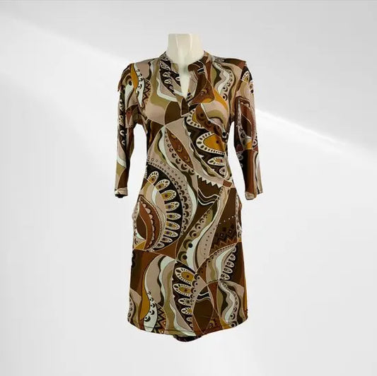 Angelle Milan - travelstof jurk Dames - Bruin/Beige - Strijkvrij - Flexibel - Comfortabel - In 5 maten! - Mapsy B.V