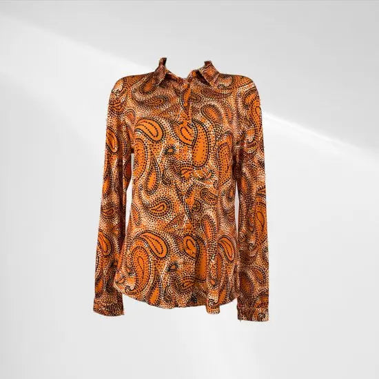 Angelle Milan - Oranje blouse met stippenpatroon - Travelstof - In 5 maten - Maat M