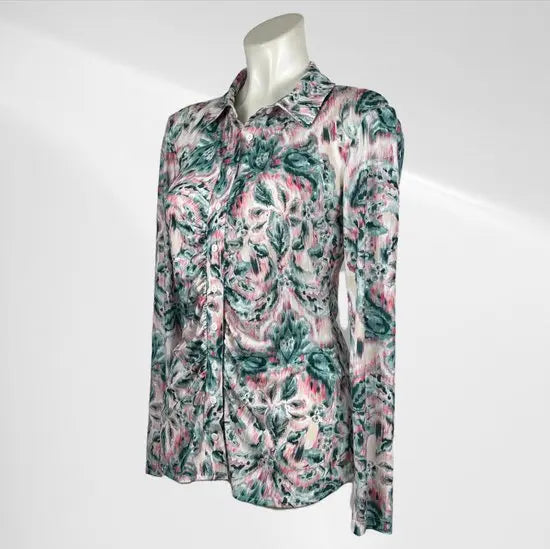 Angelle Milan - Metallic Roze/Groene travelstof Blouse voor Dames - Travelstof - Ademend - Kreukherstellend - Duurzaam - in 5 maten! - Mapsy B.V