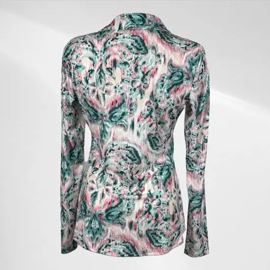 Angelle Milan - Metallic Roze/Groene travelstof Blouse voor Dames - Travelstof - Ademend - Kreukherstellend - Duurzaam - in 5 maten! - Mapsy B.V