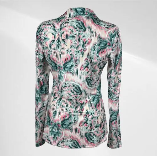 Angelle Milan - Metallic Roze/Groene travelstof Blouse voor Dames - Travelstof - Ademend - Kreukherstellend - Duurzaam - in 5 maten! - Mapsy B.V