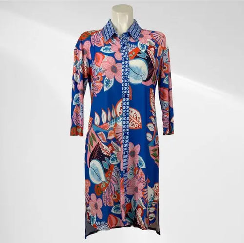Angelle Milan – travelstof jurk voor dames – Blauw/Roze Jurk – Ademend – Kreukherstellend – Duurzame jurk - In 5 maten - Mapsy B.V