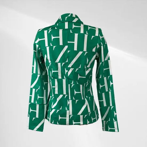 Angelle Milan - Casual travelstof blazer - Groen met witte letters - Travelstof - In 5 maten verkrijgbaar - Mapsy B.V