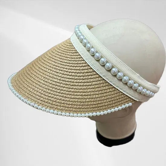 Elegante Zonneklep Met Parelversiering - Stijlvolle Bescherming Tegen de Zon - In 4 kleuren! - Mapsy B.V