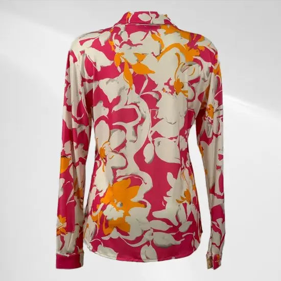 Angelle Milan - Oranje/Roze Blouse voor Dames - Travelstof - Comfort - Strijkvrij - Duurzaam - In 5 maten!