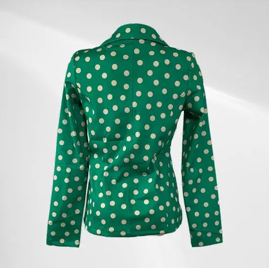 Angelle Milan - Casual blazer - Groen met witte stippen - Travelstof - Maat L - In 5 maten verkrijgbaar