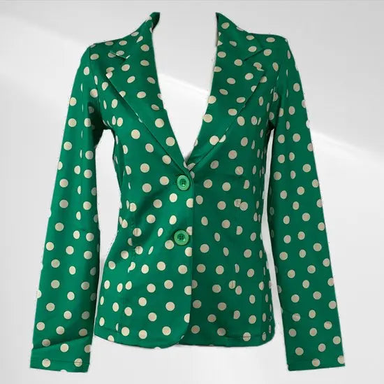 Angelle Milan - Casual blazer - Groen met witte stippen - Travelstof - Maat L - In 5 maten verkrijgbaar