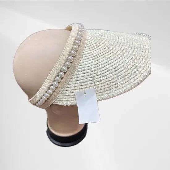 Elegante Zonneklep Met Parelversiering - Stijlvolle Bescherming Tegen de Zon - In 4 kleuren! - Mapsy B.V