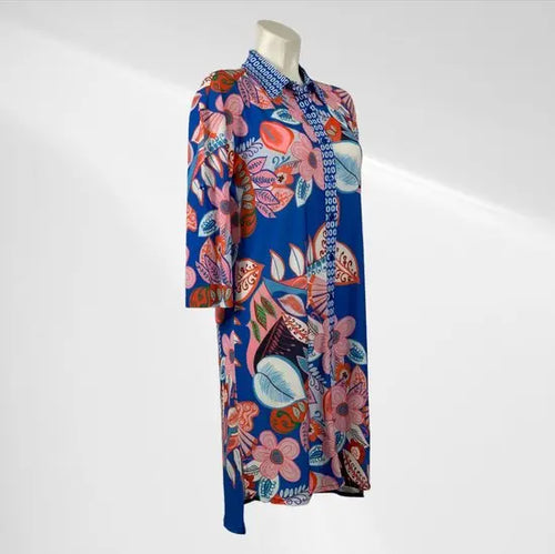 Angelle Milan – travelstof jurk voor dames – Blauw/Roze Jurk – Ademend – Kreukherstellend – Duurzame jurk - In 5 maten - Mapsy B.V