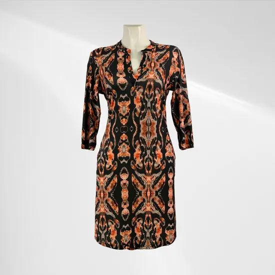 Angelle Milan - travelstof jurk - Rood Patroon - Strijkvrij - Flexibel - Comfortabel - In 5 maten! - Mapsy B.V
