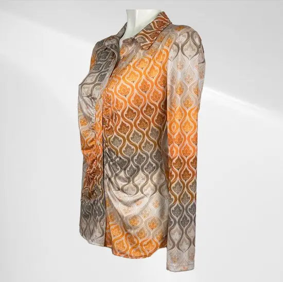 Angelle Milan - Metallic Oranje Blouse voor Dames - Travelstof - Ademend - Kreukherstellend - Duurzaam - in 5 maten!