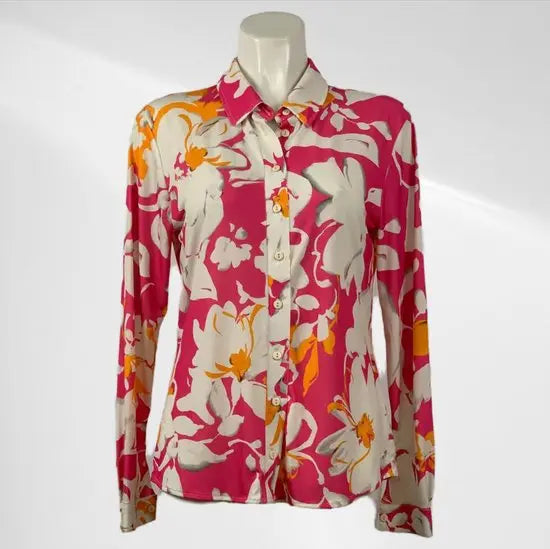 Angelle Milan - Oranje/Roze Blouse voor Dames - Travelstof - Comfort - Strijkvrij - Duurzaam - In 5 maten!