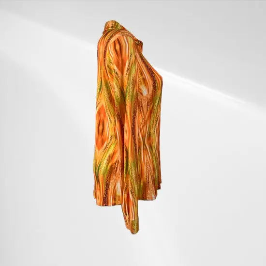 Angelle Milan - Oranje travelstof blouse met strepenpatroon - Travelstof - In 5 maten - Mapsy B.V