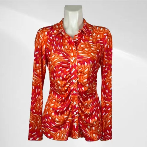 Angelle Milan - Metallic Rode travelstof Blouse voor Dames - Travelstof - Ademend - Kreukherstellend - Duurzaam - in 5 maten! - Mapsy B.V