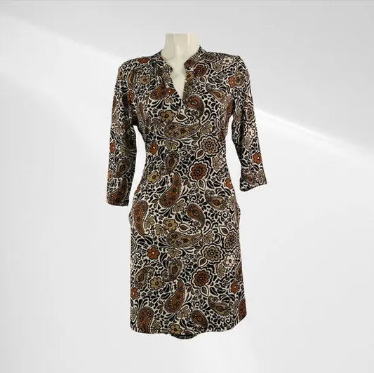 Angelle Milan - travelstof jurk voor Dames - Bruin/Zwart/Groen - Strijkvrij - Flexibel - Comfortabel - In 5 maten! - Mapsy B.V