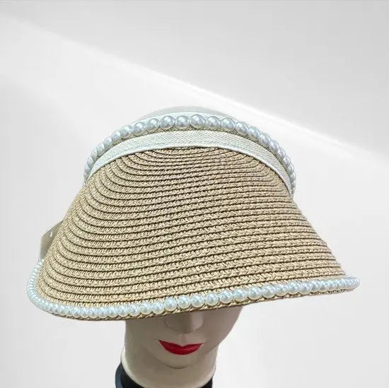 Elegante Zonneklep Met Parelversiering - Stijlvolle Bescherming Tegen de Zon - In 4 kleuren! - Mapsy B.V
