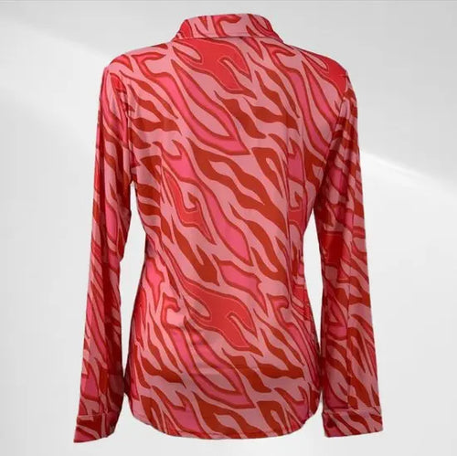 Angelle Milan - Roze/Rode travelstof Blouse voor Dames - Travelstof - Comfort - Strijkvrij - Duurzaam - In 5 maten! - Mapsy B.V