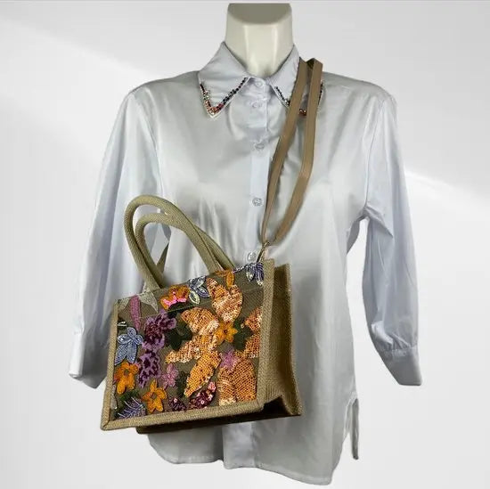 Elegante Jute Handtas met Handgemaakt Design - Natuurlijke Jute en Pailletten - Ruim en Stijlvol voor Casual en Formele Gelegenheden - in 5 varianten! - Mapsy B.V