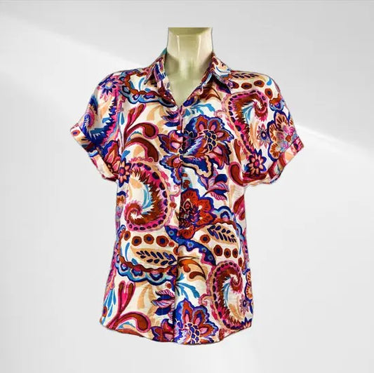 Suzzy en Milly - Roze/Blauw Blousje met Korte Mouwen - Luchtig & Comfortabel - in 3 maten beschikbaar - Mapsy B.V