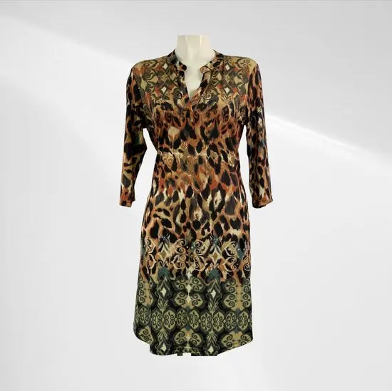 Angelle Milan - travelstof jurk voor Dames - Groen Patroon - Strijkvrij - Flexibel - Comfortabel - In 5 maten! - Mapsy B.V