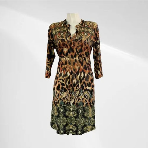 Angelle Milan - travelstof jurk voor Dames - Groen Patroon - Strijkvrij - Flexibel - Comfortabel - In 5 maten! - Mapsy B.V