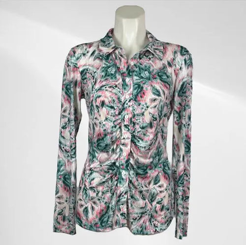 Angelle Milan - Metallic Roze/Groene travelstof Blouse voor Dames - Travelstof - Ademend - Kreukherstellend - Duurzaam - in 5 maten! - Mapsy B.V