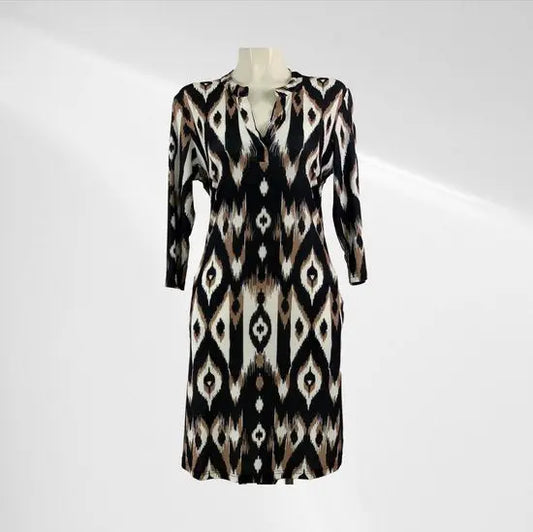 Angelle Milan - travelstof jurk voor Dames - Bruin/Zwart/Wit - Strijkvrij - Flexibel - Comfortabel - In 5 maten! - Mapsy B.V